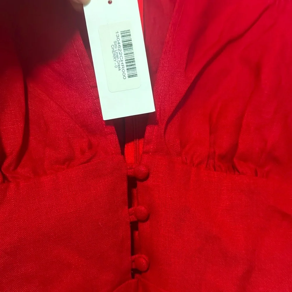 NWT Reformation Simi Linen (Cherry Red) Low Cut Dress - Picture 6 of 9